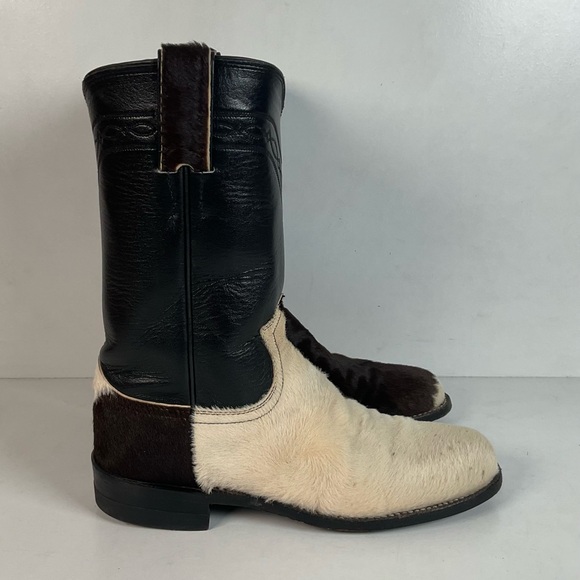 Justin Calf Hair On Cow Hide Pony Cowgirl Roper Boots 6 B Western USA Made - Picture 12 of 15